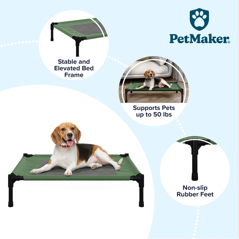 PETMAKER Elevated Dog Bed ? 30x24 Portable Bed for Pets with Non-Slip Feet Indoor/Outdoor Dog Cot or Puppy Bed for Pets up to 50lbs by Petmaker (Green) - Image 2
